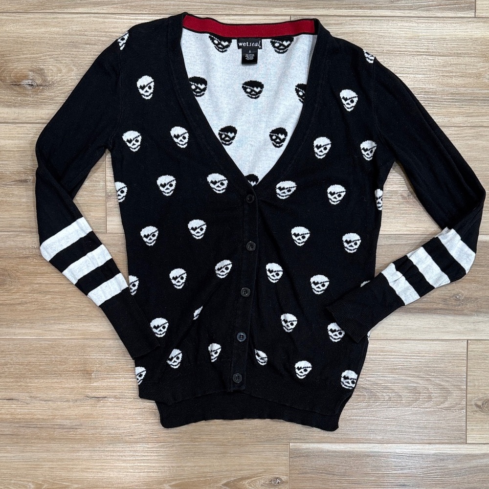 Wet Seal Black and White Skull Cardigan